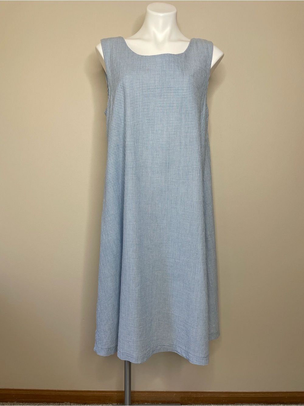 Light Blue Gingham Pioneer Pinafore Apron Cotton/Linen